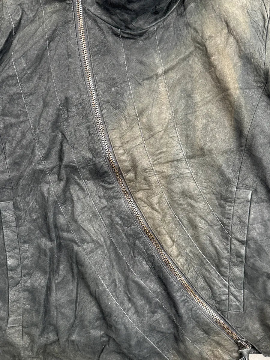 AW2011 Emporio Armani Black Faded Avant-Garde Tornado Zip Leather Jacket GafcIZhR 8