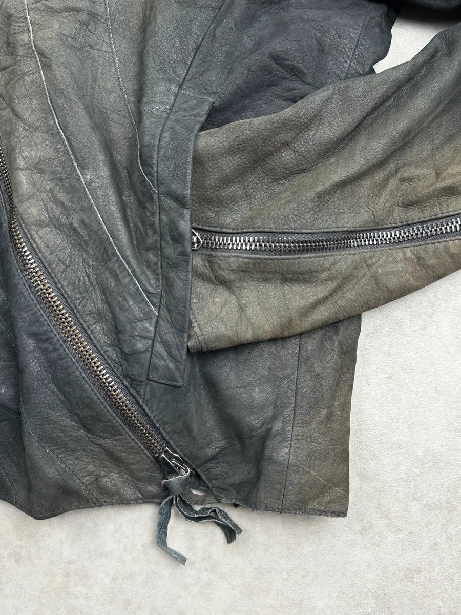 AW2011 Emporio Armani Black Faded Avant-Garde Tornado Zip Leather Jacket GafcIZhR 9