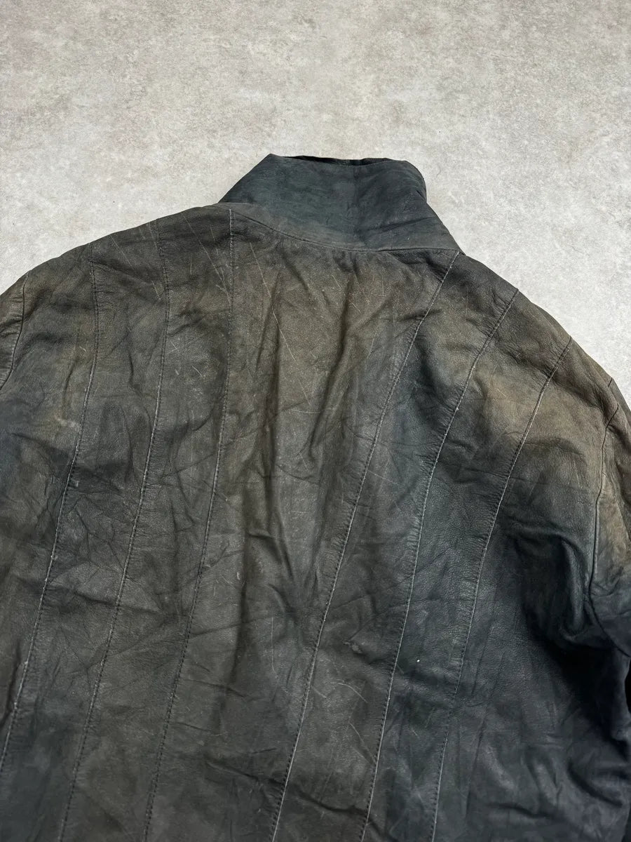 AW2011 Emporio Armani Black Faded Avant-Garde Tornado Zip Leather Jacket GafcIZhR 6
