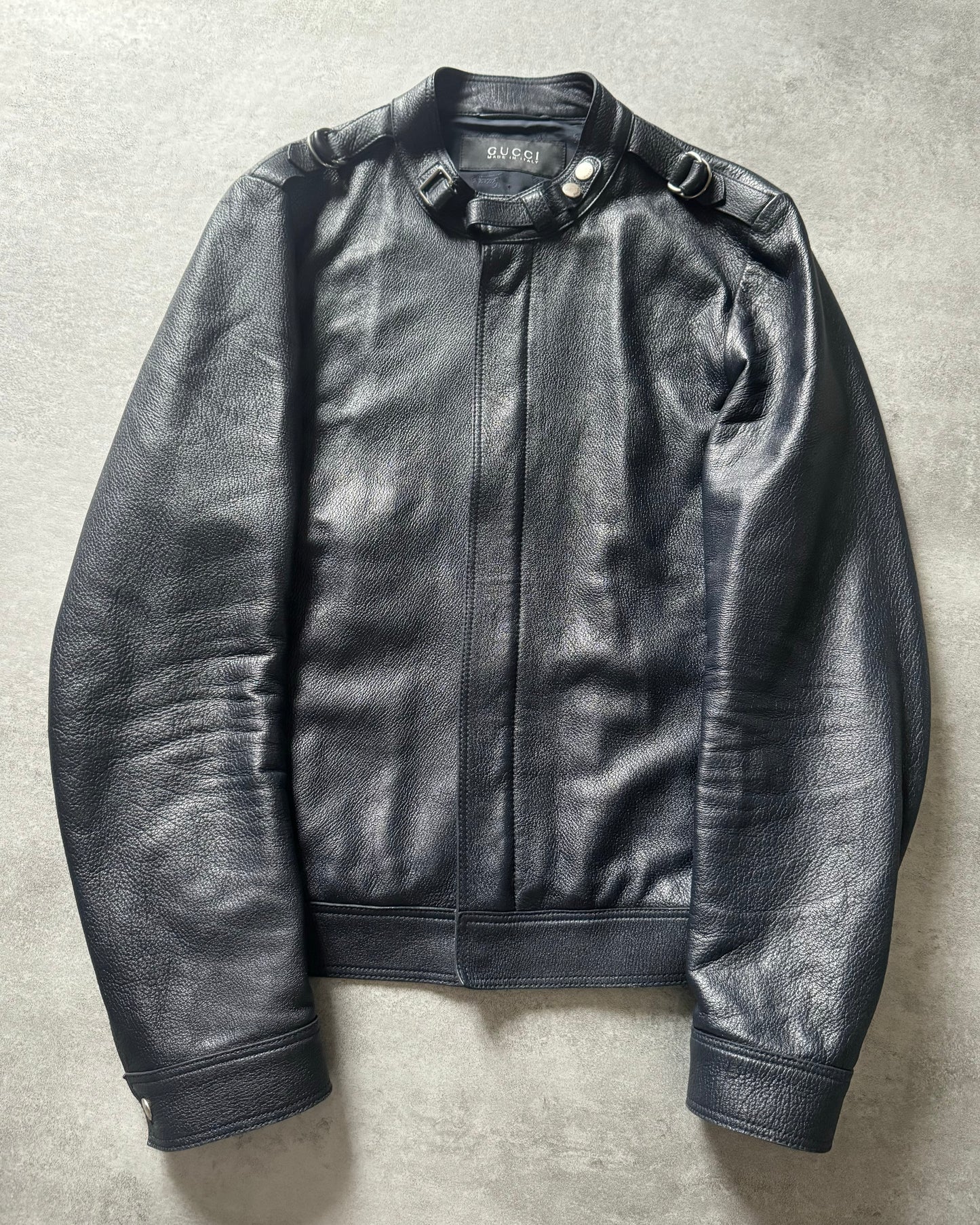 Gucci Navy Biker Leather Jacket by Frida Giannini (M)