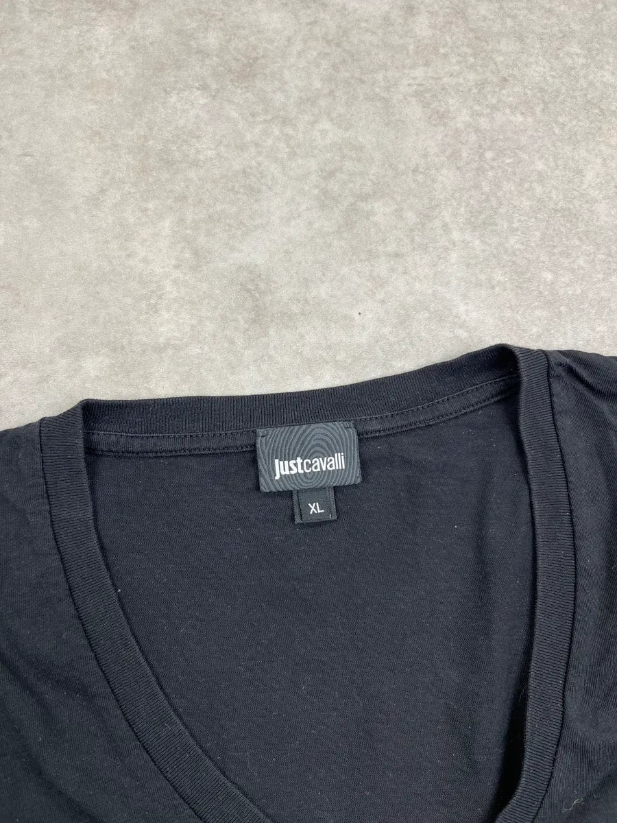 SS2017 Cavalli Black Western V Neck Graphic T-Shirt iEumBxKo 9