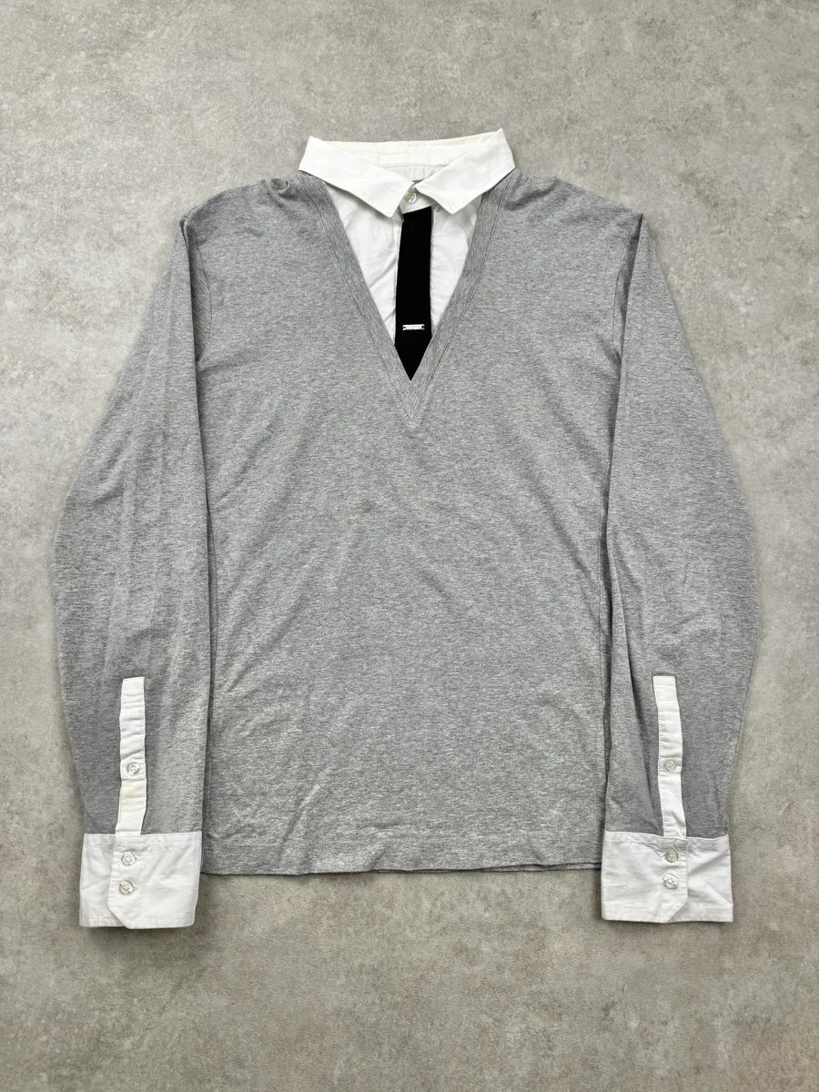 AW2010 Dirk Bikkembergs Grey Trompe L’Oeil Collar Sweater DArXKGfe 0