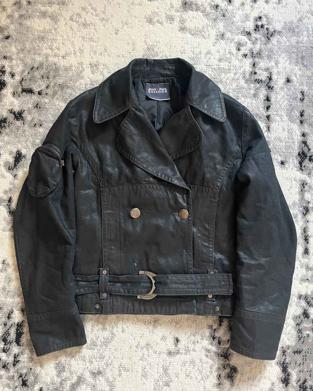 00年代 ジャンポール・ゴルチエ グレー カーゴ デタッチャブル トレンチ ジャケット (S/M) 