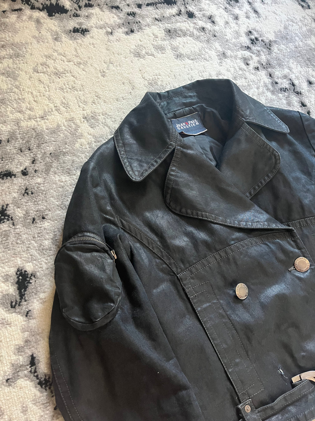 00年代 ジャンポール・ゴルチエ グレー カーゴ デタッチャブル トレンチ ジャケット (S/M) 