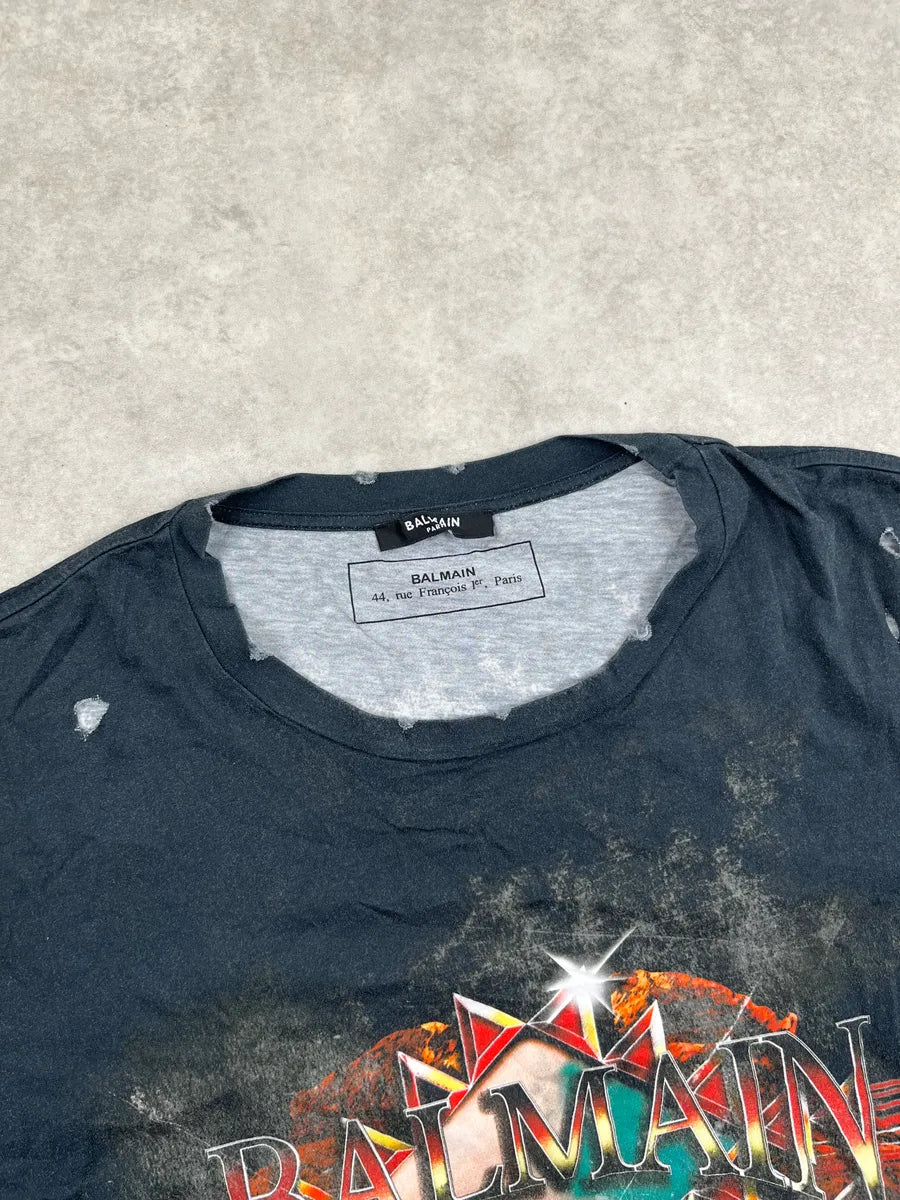 Balmain Black Distressed Graphic T-Shirt XpGMxMrk 4