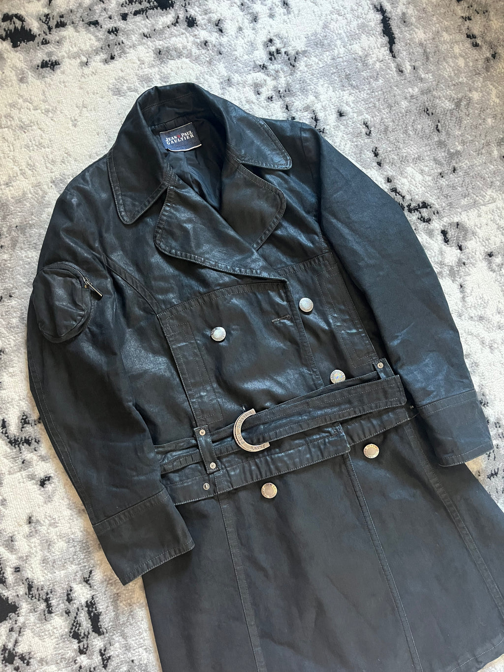 00年代 ジャンポール・ゴルチエ グレー カーゴ デタッチャブル トレンチ ジャケット (S/M) 