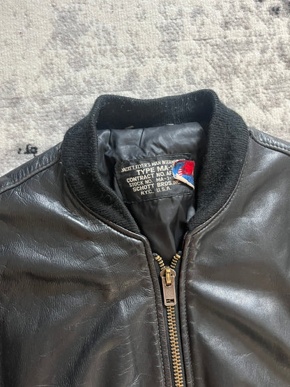 90s Armani Black Aviator Leather Bomber Jacket (M/L)