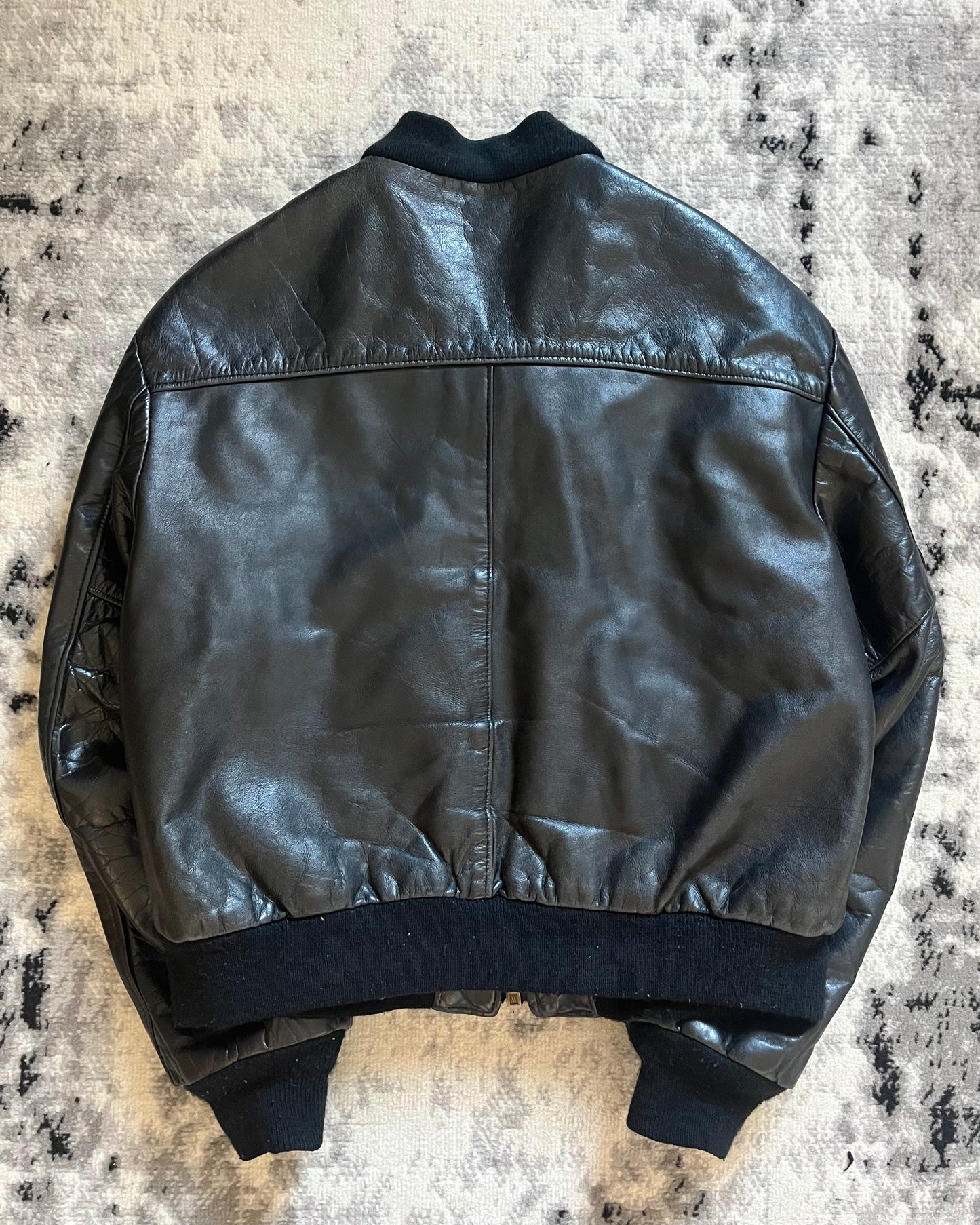 90s Armani Black Aviator Leather Bomber Jacket (M/L)