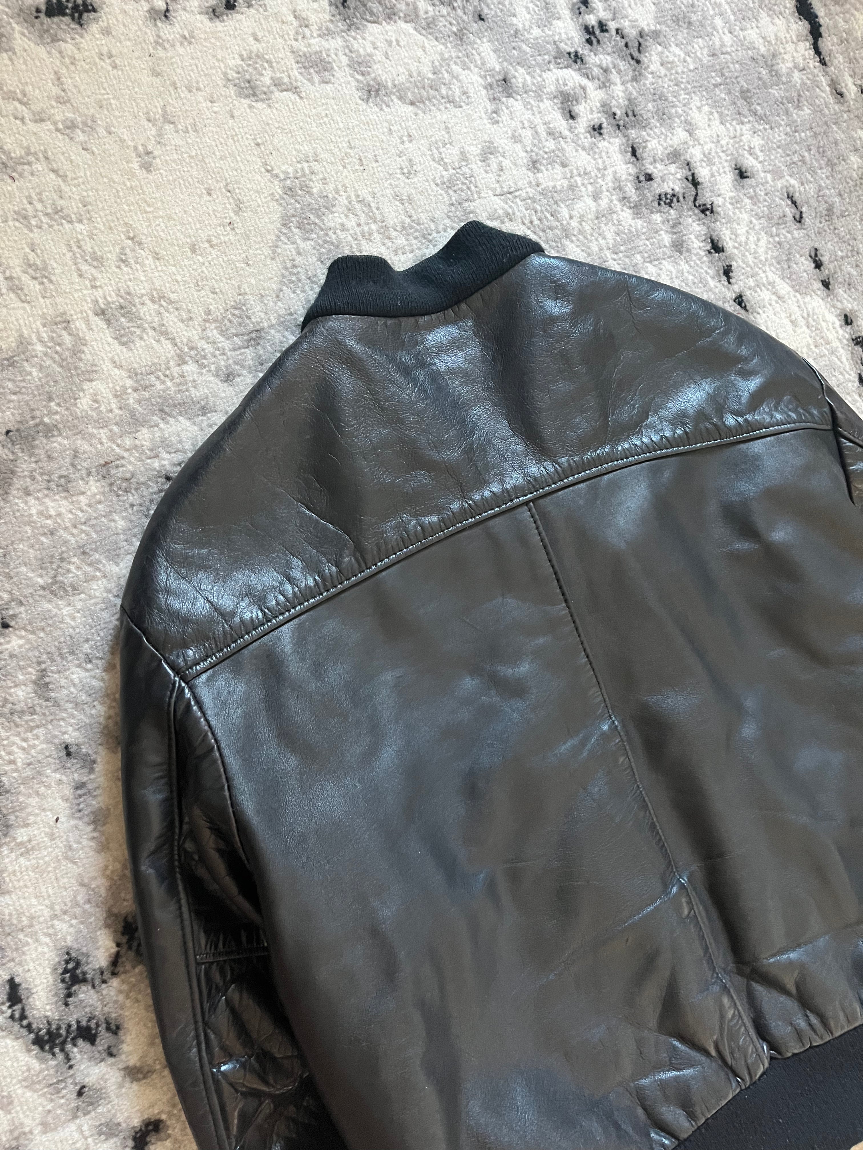 90年代 アルマーニ ブラック アビエーター レザー ボンバー ジャケット (M/L)