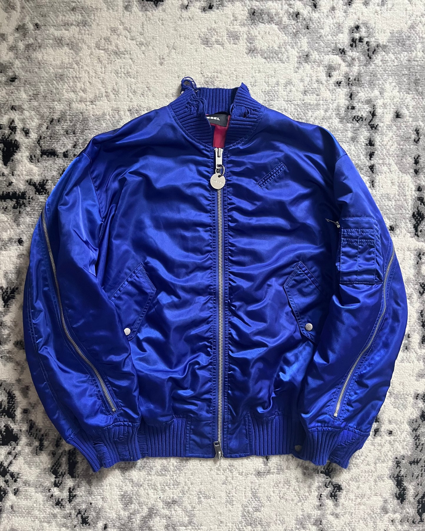 Diesel Blue Archive Distressed Full BackZip Bomber Jacket (L)