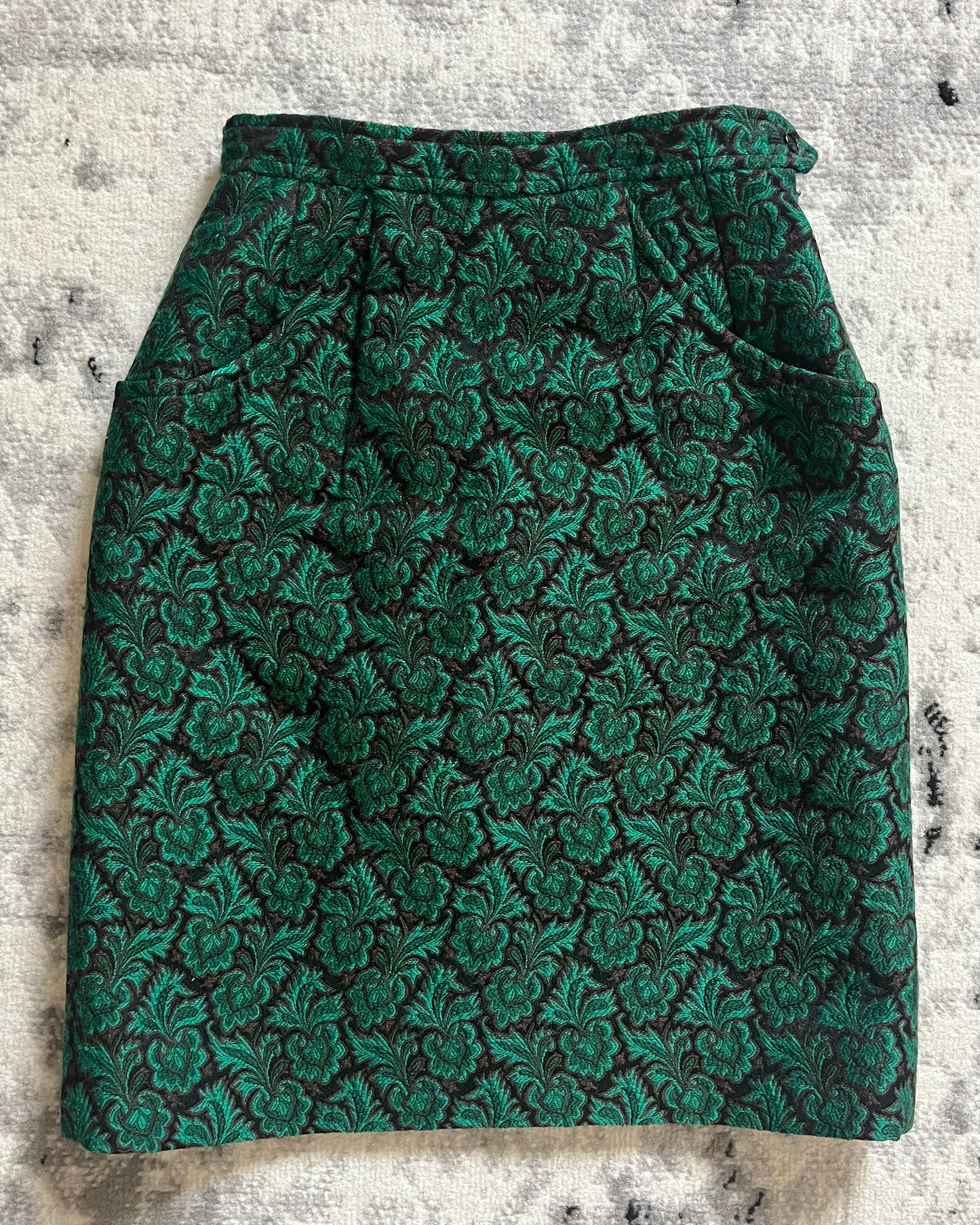 1980s Saint Laurent Rive Gauche French Green Wool Skirt (S)