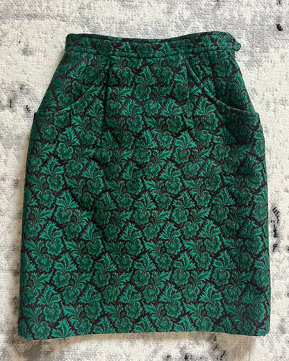 1980s Saint Laurent Rive Gauche French Green Wool Skirt (S)