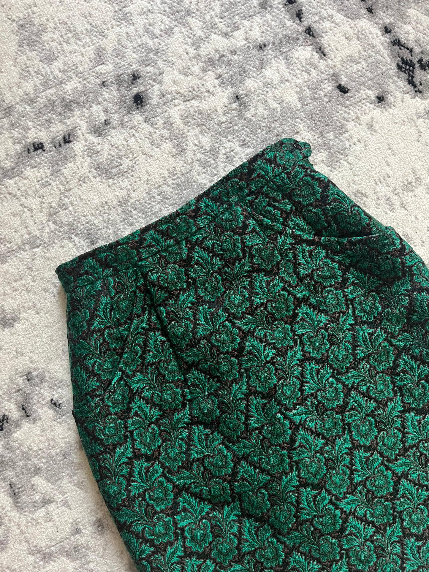 1980s Saint Laurent Rive Gauche French Green Wool Skirt (S)