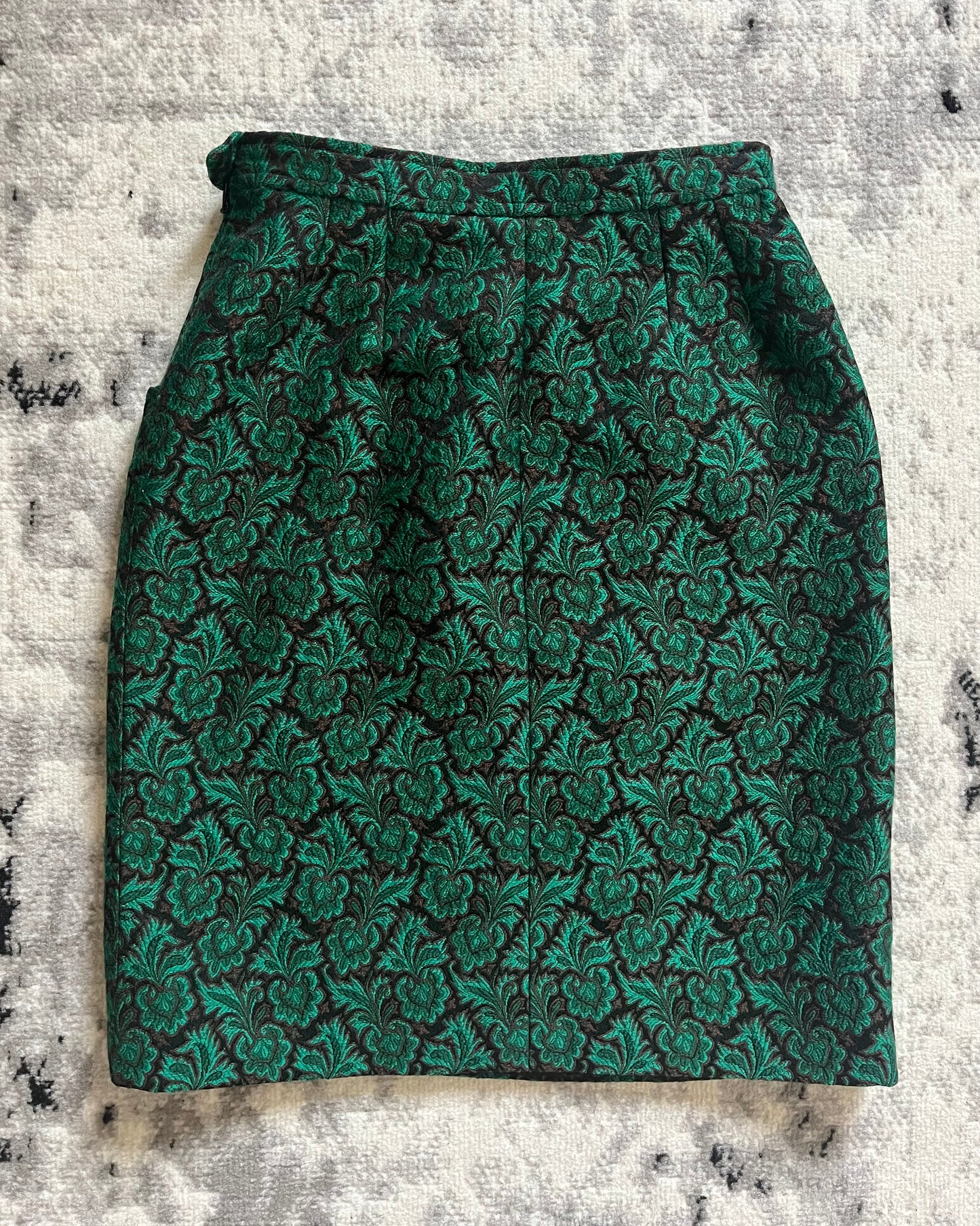 1980s Saint Laurent Rive Gauche French Green Wool Skirt (S)