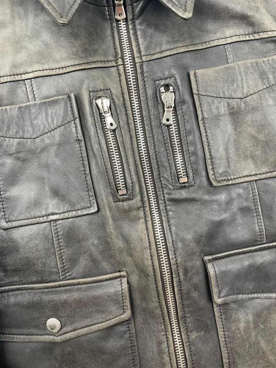SS2002 Dolce & Gabbana Black Leather Detachable-Sleeve Multi-Pocket Leather Jacket eqBzPgNg 10