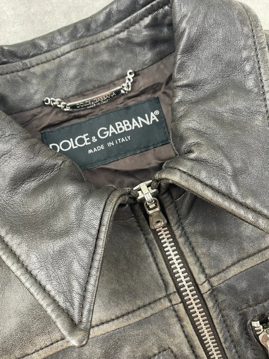 SS2002 Dolce & Gabbana Black Leather Detachable-Sleeve Multi-Pocket Leather Jacket eqBzPgNg 20
