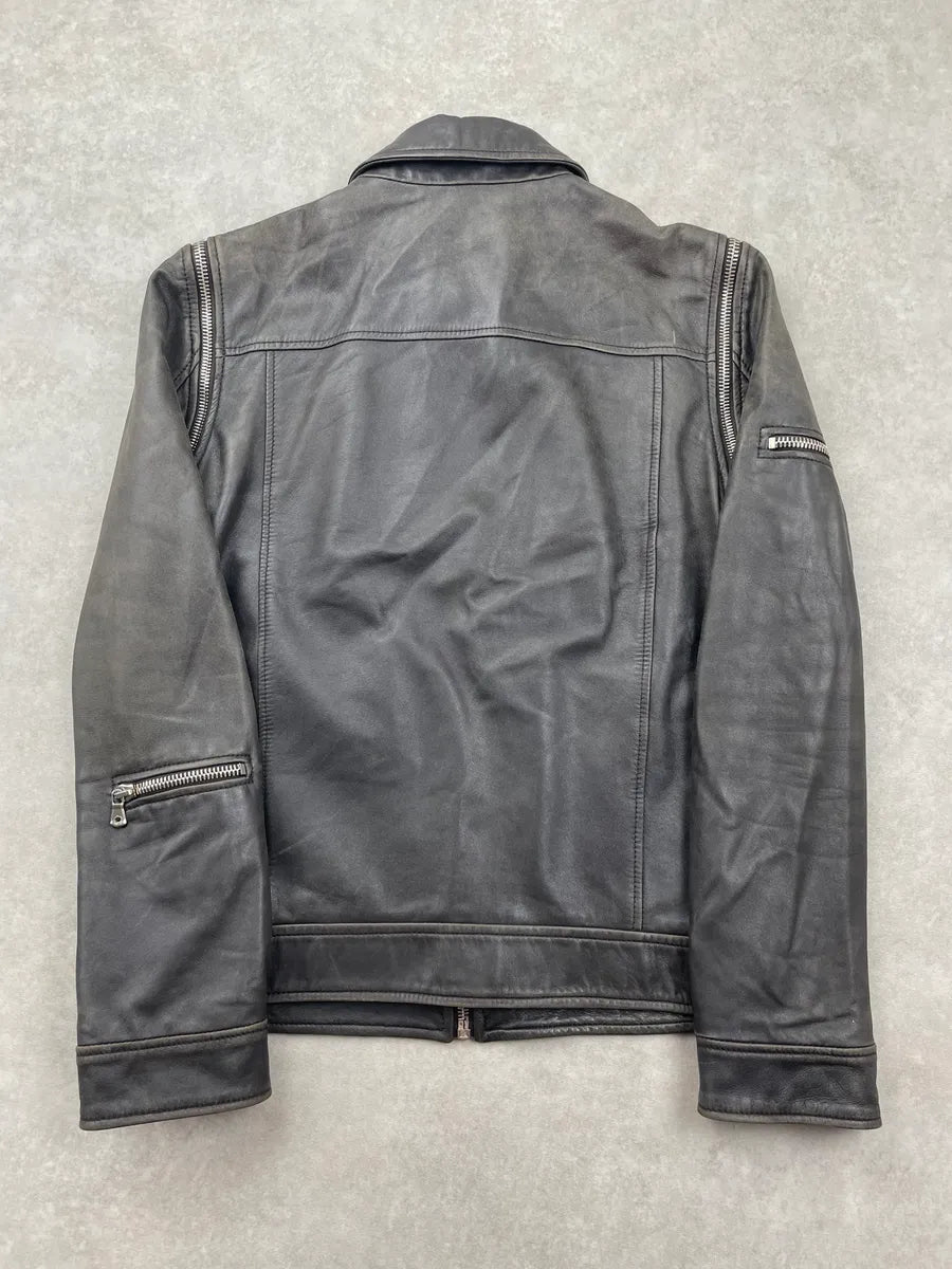 SS2002 Dolce & Gabbana Black Leather Detachable-Sleeve Multi-Pocket Leather Jacket eqBzPgNg 6