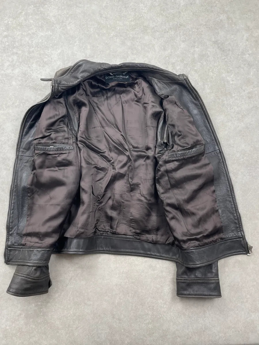 SS2002 Dolce & Gabbana Black Leather Detachable-Sleeve Multi-Pocket Leather Jacket eqBzPgNg 9