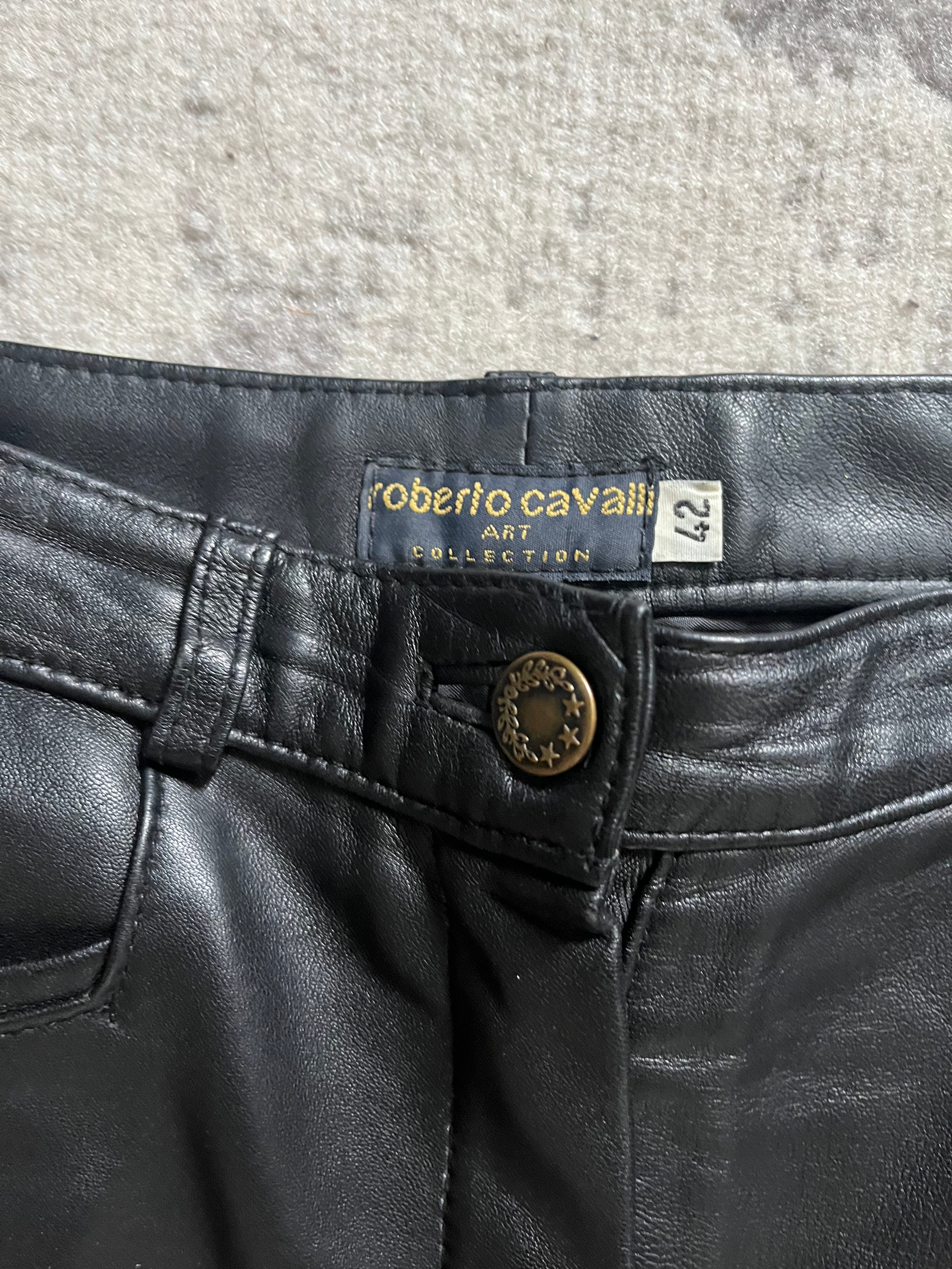 ロベルト カヴァリ アート コレクション バイカー レザー パンツ (M)