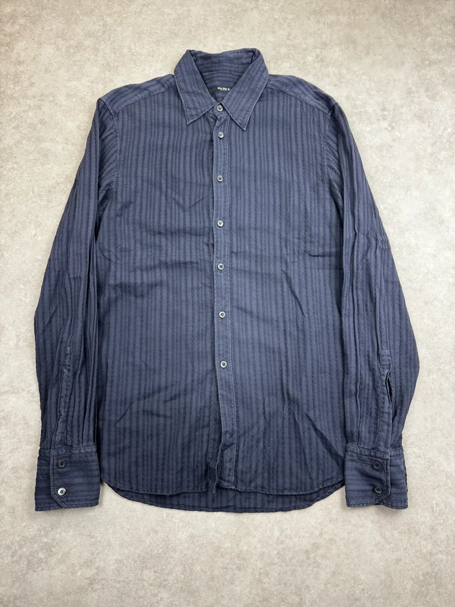 2000s Miu Miu Navy Textured Stripe Shirt mPiBRPzZ 0