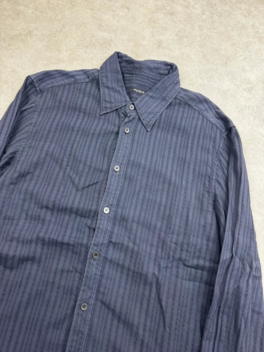2000s Miu Miu Navy Textured Stripe Shirt mPiBRPzZ 4