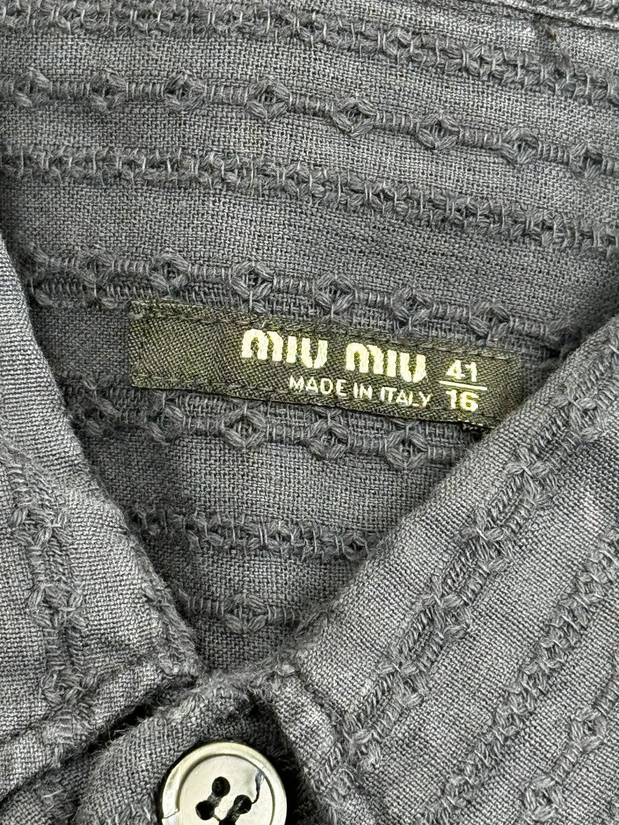 2000s Miu Miu Navy Textured Stripe Shirt mPiBRPzZ 9