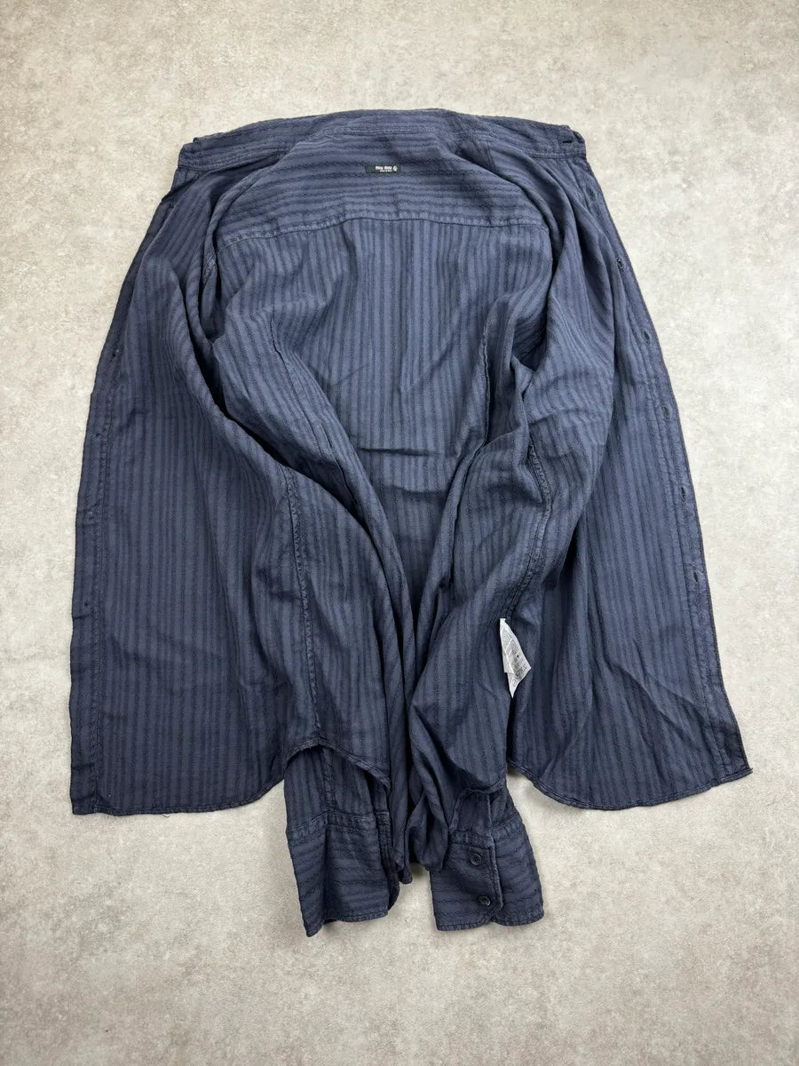 2000s Miu Miu Navy Textured Stripe Shirt mPiBRPzZ 6