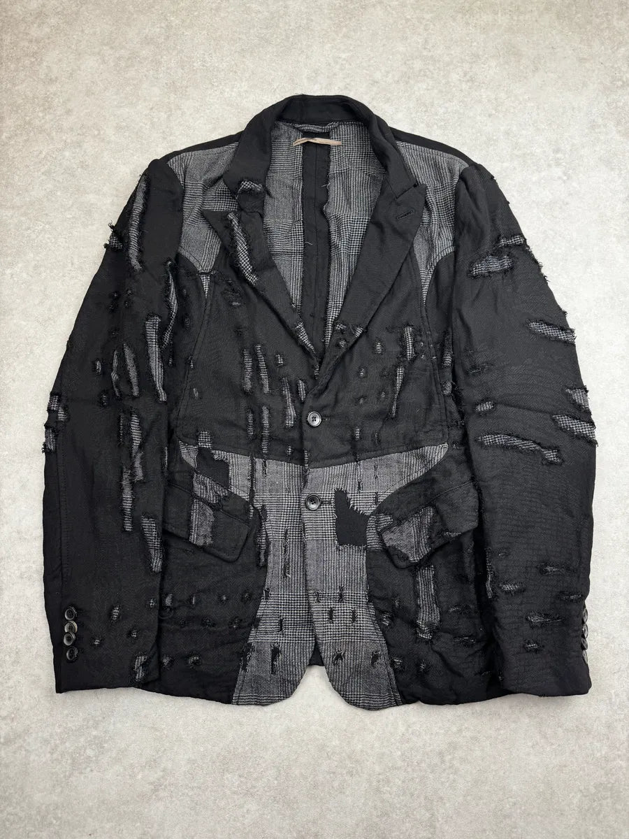 2000s Marithé + François Girbaud Black Distressed Patchwork Blazer Jacket JXMYdeIZ 0