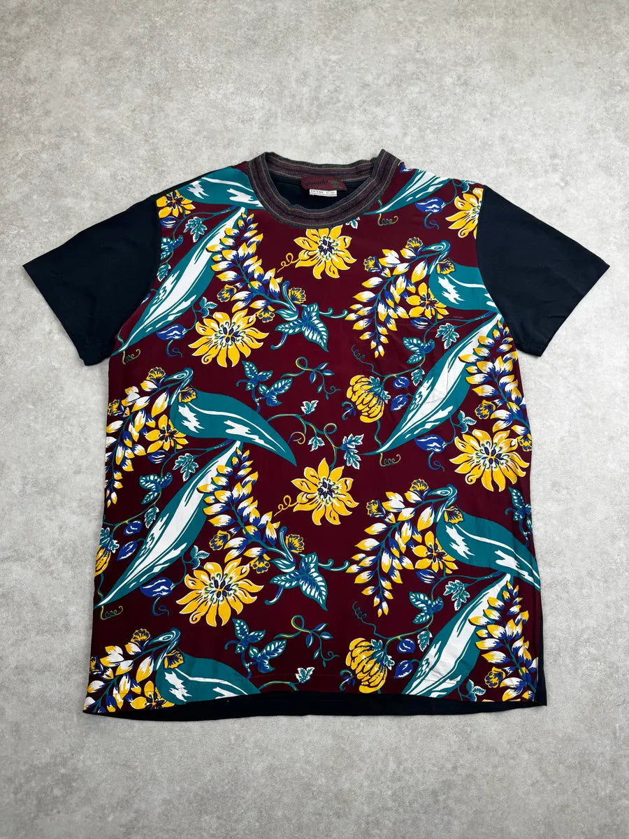 SS2014 Prada Burgundy Floral Hawaii Palm Tree T-Shirt UOkEIyzx 0
