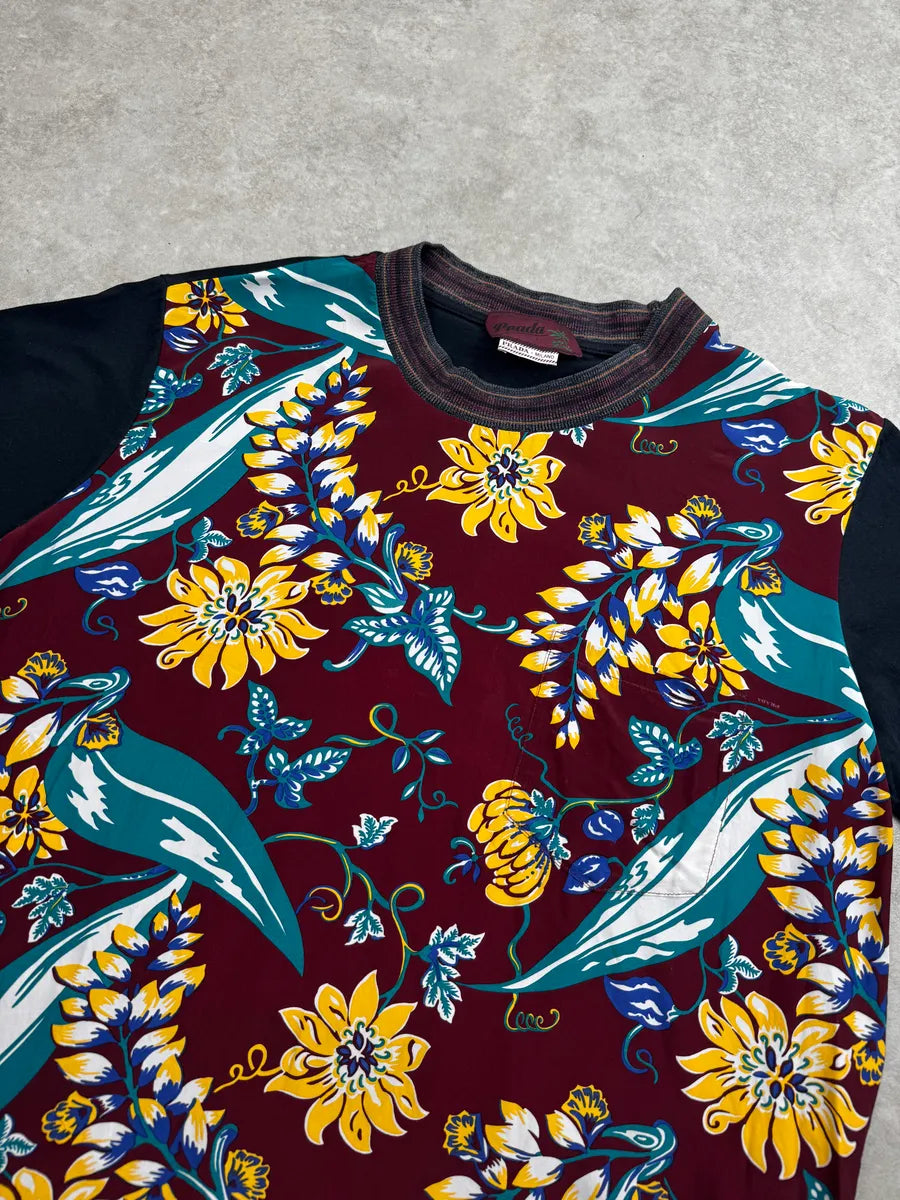 SS2014 Prada Burgundy Floral Hawaii Palm Tree T-Shirt UOkEIyzx 4