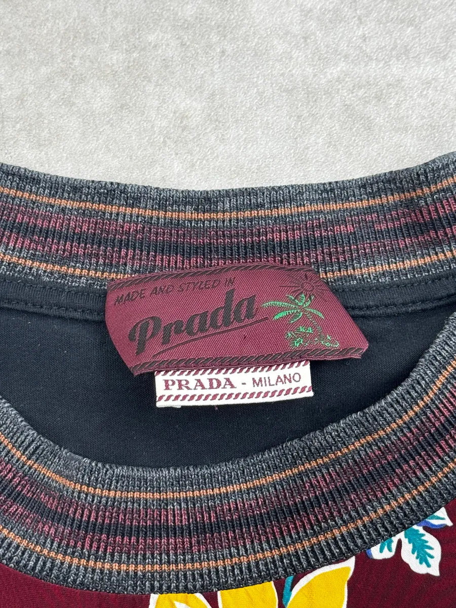 SS2014 Prada Burgundy Floral Hawaii Palm Tree T-Shirt UOkEIyzx 7