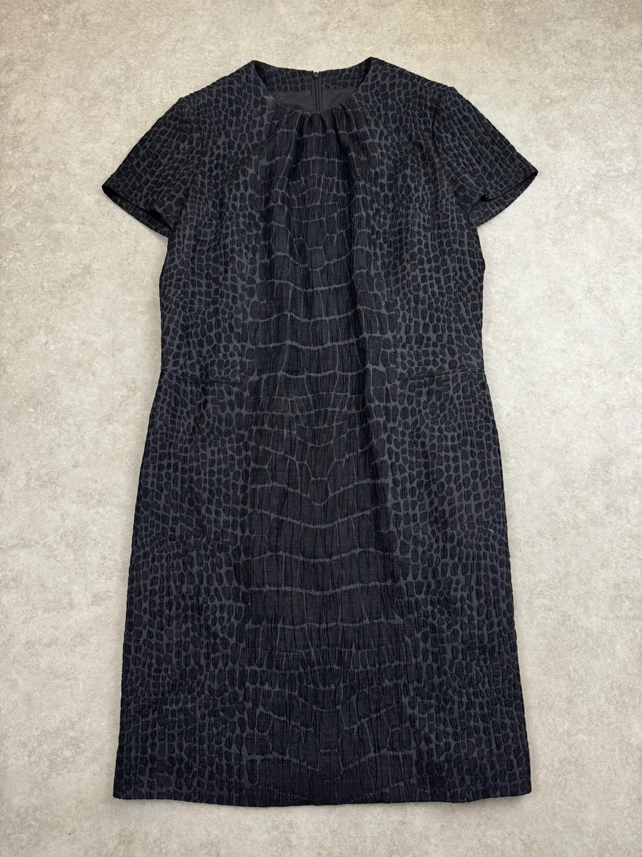 FW2007 Yves Saint Laurent Black Crocodile Pattern Jacquard Dress cnBLSjIg 0
