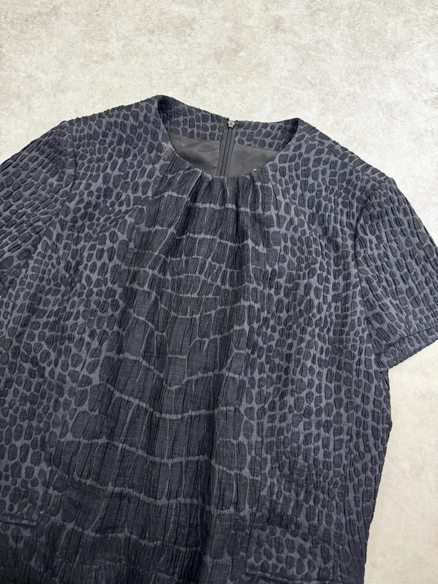FW2007 Yves Saint Laurent Black Crocodile Pattern Jacquard Dress cnBLSjIg 5