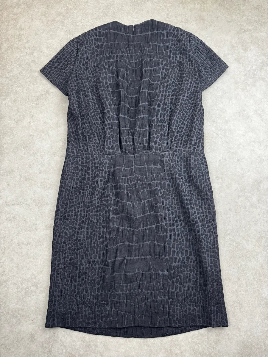 FW2007 Yves Saint Laurent Black Crocodile Pattern Jacquard Dress cnBLSjIg 2