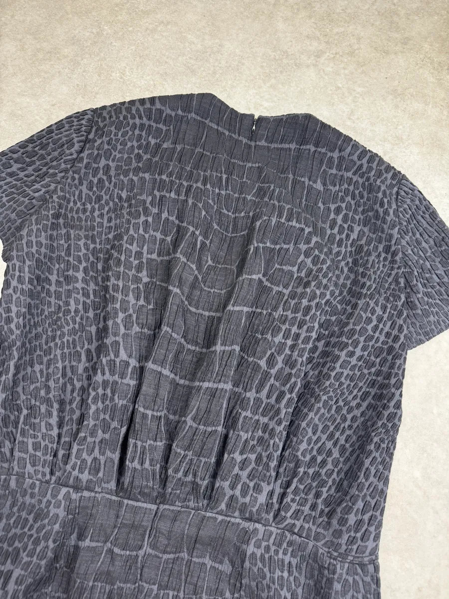FW2007 Yves Saint Laurent Black Crocodile Pattern Jacquard Dress cnBLSjIg 6