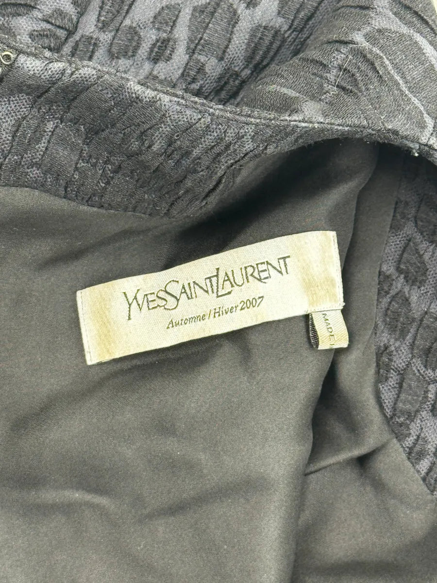 FW2007 Yves Saint Laurent Black Crocodile Pattern Jacquard Dress cnBLSjIg 10