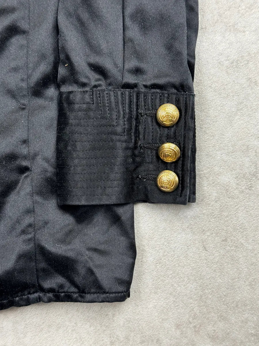 AW2015 Balmain X H&M Black Double-Breasted Light Silk Jacket IHzQROuy 6