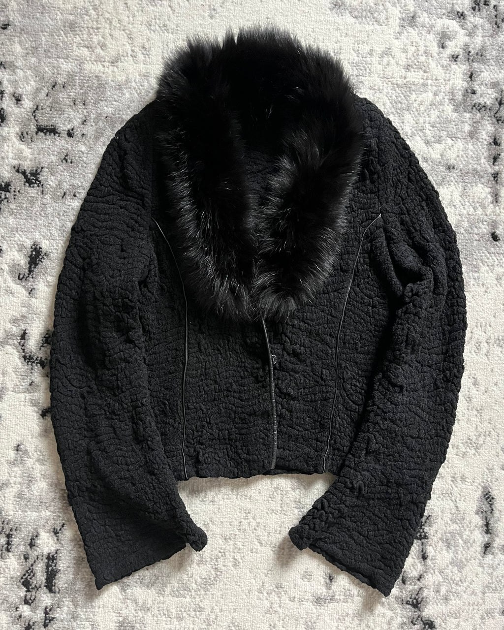 00s Roberto Cavalli Class Plisse ファー シャドウ カーディガン (XS/S)