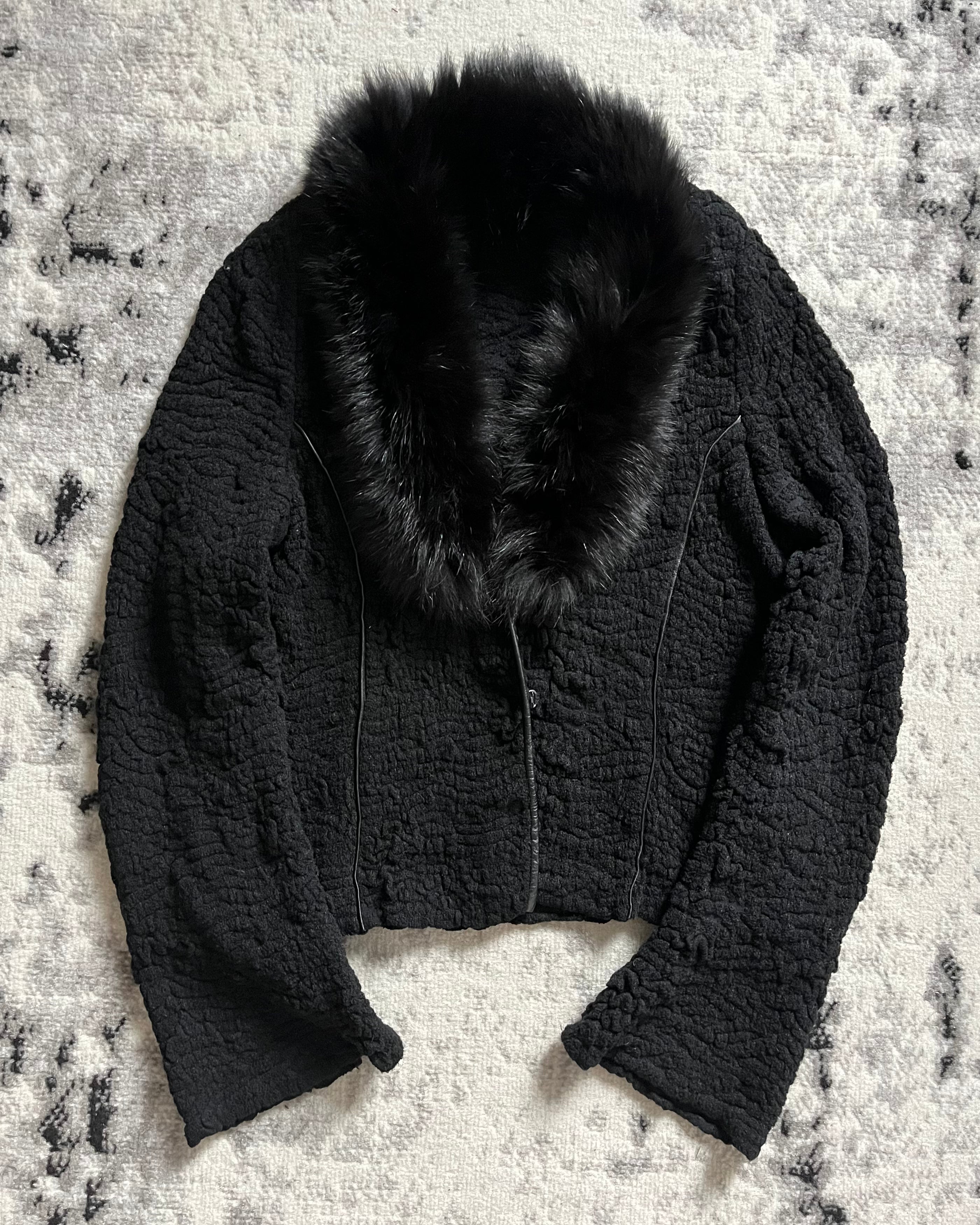 00s Roberto Cavalli Class Plisse ファー シャドウ カーディガン (XS/S)