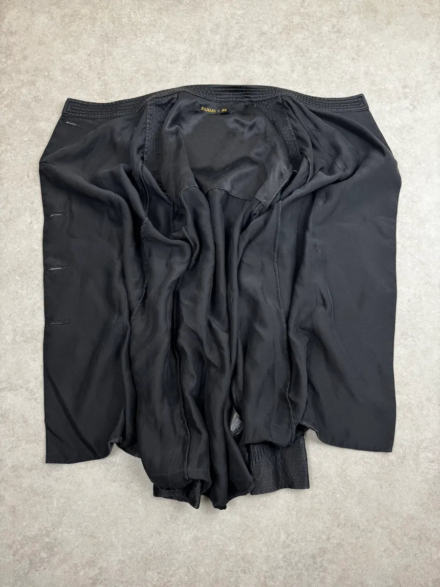 AW2015 Balmain X H&M Black Double-Breasted Light Silk Jacket IHzQROuy 4