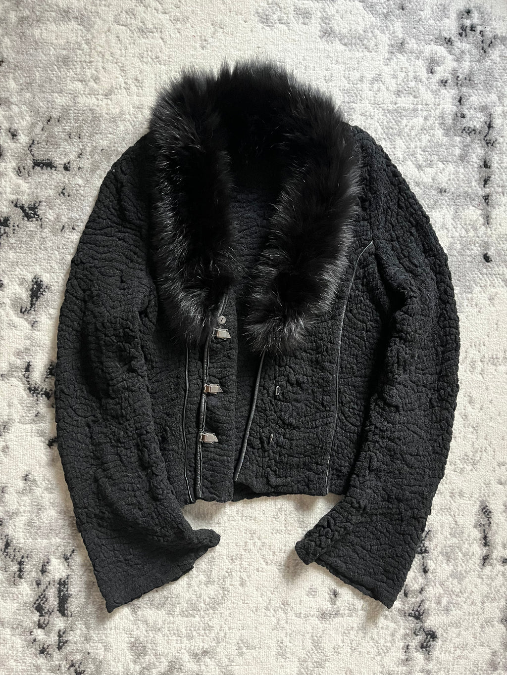 00s Roberto Cavalli Class Plisse ファー シャドウ カーディガン (XS/S)