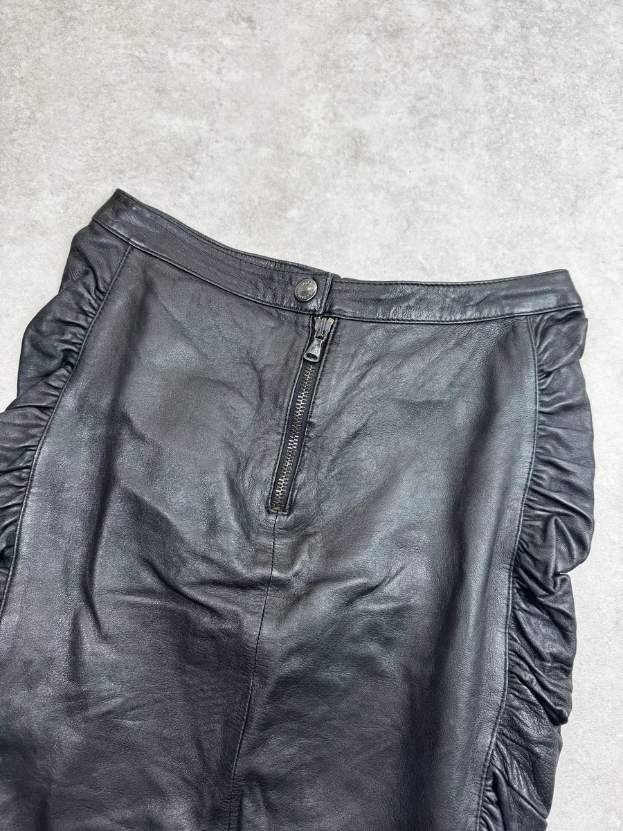 AW2003 Dolce & Gabbana Black Leather Ruffled Zip Skirt XJFETEJn 6