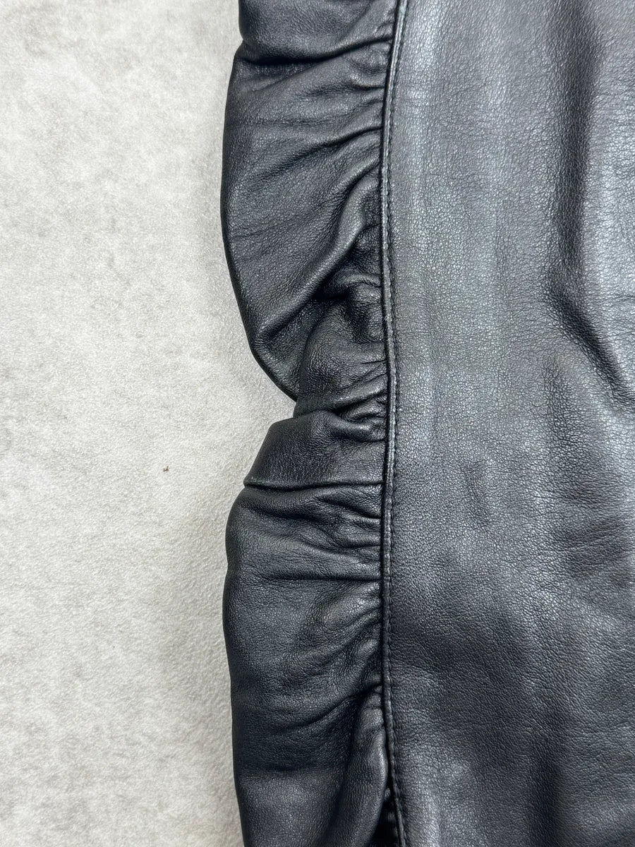 AW2003 Dolce & Gabbana Black Leather Ruffled Zip Skirt XJFETEJn 7