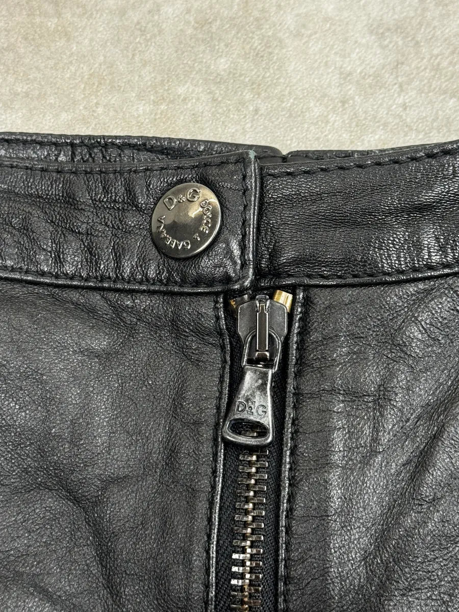 AW2003 Dolce & Gabbana Black Leather Ruffled Zip Skirt XJFETEJn 8