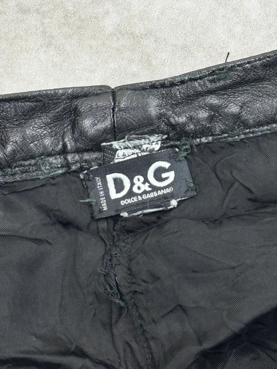 AW2003 Dolce & Gabbana Black Leather Ruffled Zip Skirt XJFETEJn 10