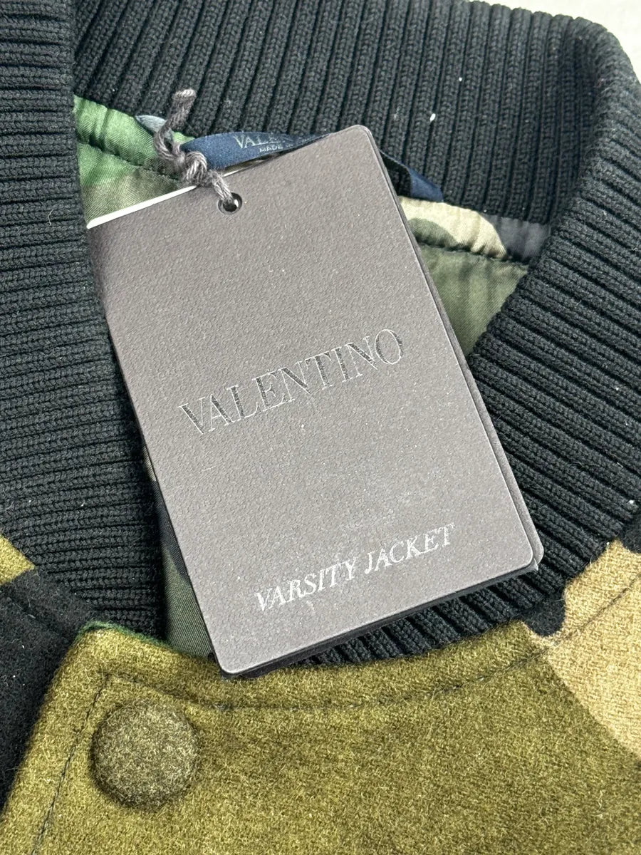 Valentino Green & Black Camouflage Teddy Leather Bomber Jacket gusHCjIV 11