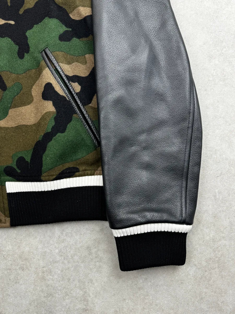 Valentino Green & Black Camouflage Teddy Leather Bomber Jacket gusHCjIV 7