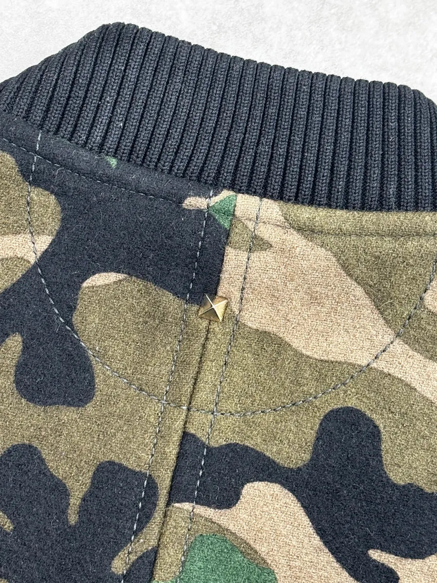 Valentino Green & Black Camouflage Teddy Leather Bomber Jacket gusHCjIV 9
