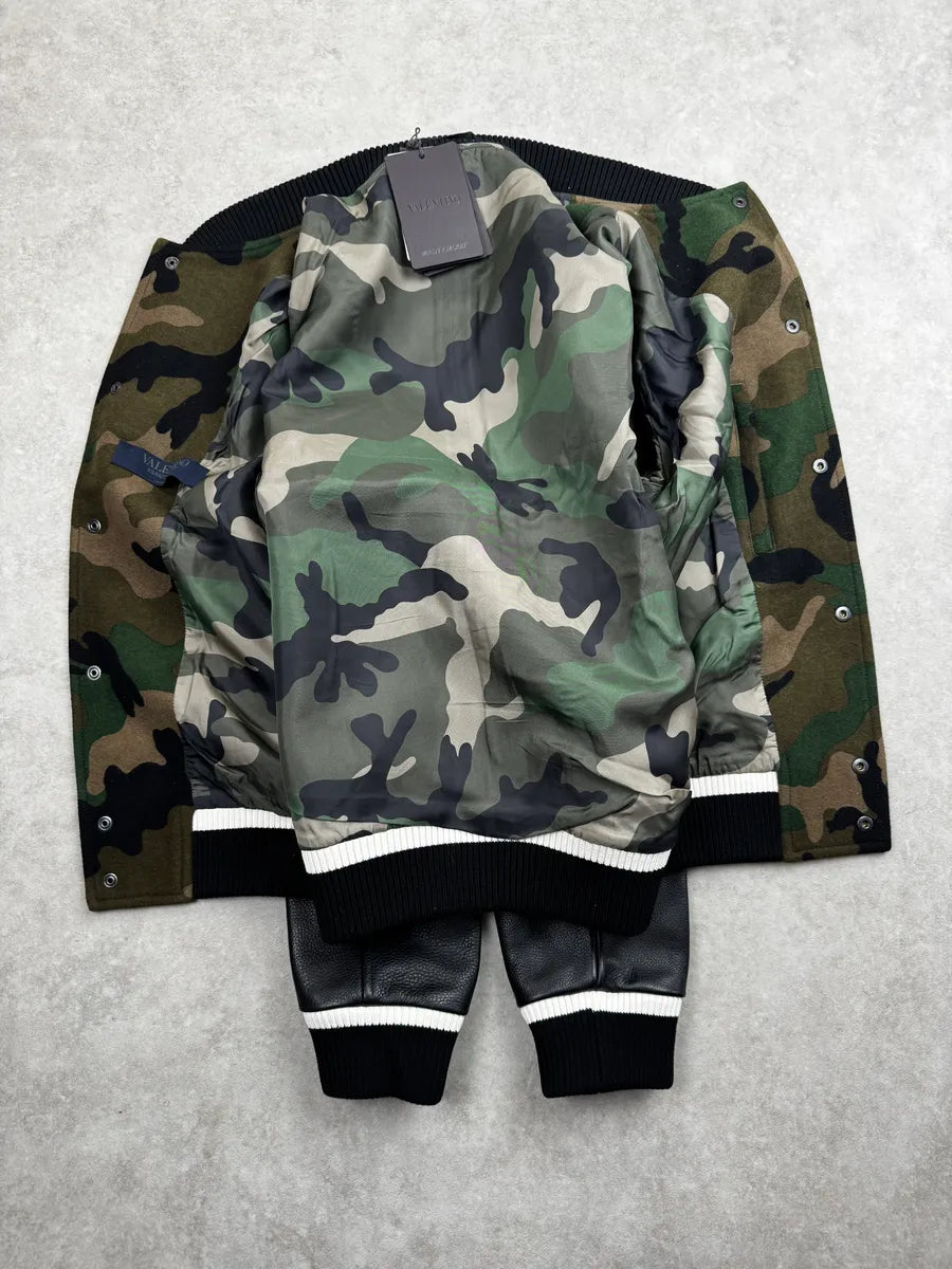 Valentino Green & Black Camouflage Teddy Leather Bomber Jacket gusHCjIV 6