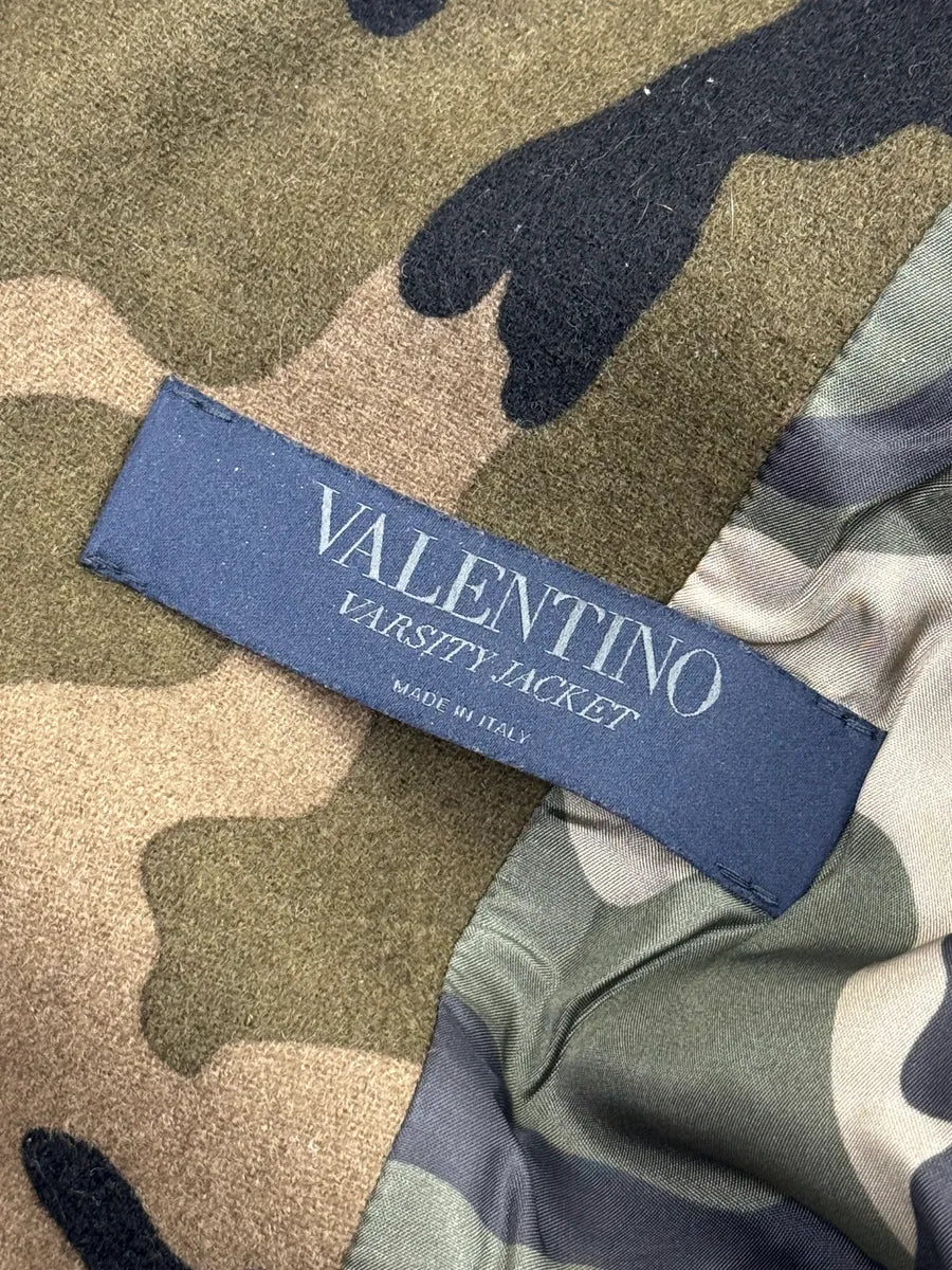Valentino Green & Black Camouflage Teddy Leather Bomber Jacket gusHCjIV 12